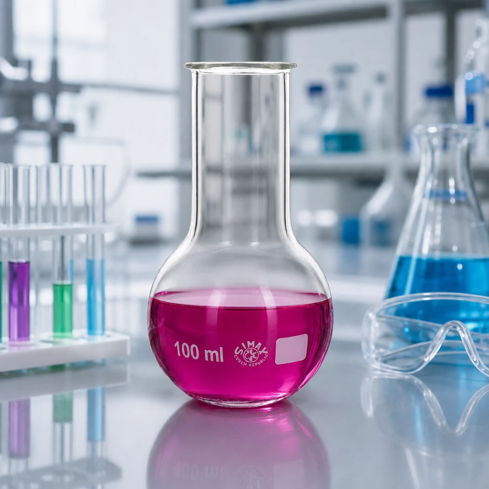 Lommelærke 100 ml med bred hals Standkolbe 100 ml af gennemsigtigt laboratorieglas med bred hals for nem påfyldning og rengøring