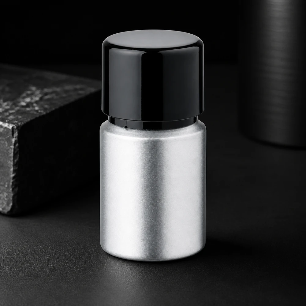 10 ml farvet aluminiumsflaske med skruelåg Bejdset 10 ml aluminiumsflaske med mat finish - professionel metalflaske til prøver og kemikalier