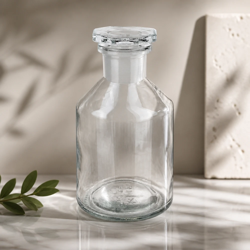 Steep neck-flaske 50 ml klar glasprop med smal hals Tom Steilbrust-flaske, 50 ml, med smal hals, af gennemsigtigt glas med facetteret glasprop
