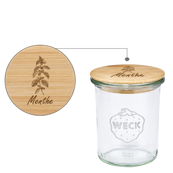Couvercle en bois "Menthe" avec verre WECK 160ml
