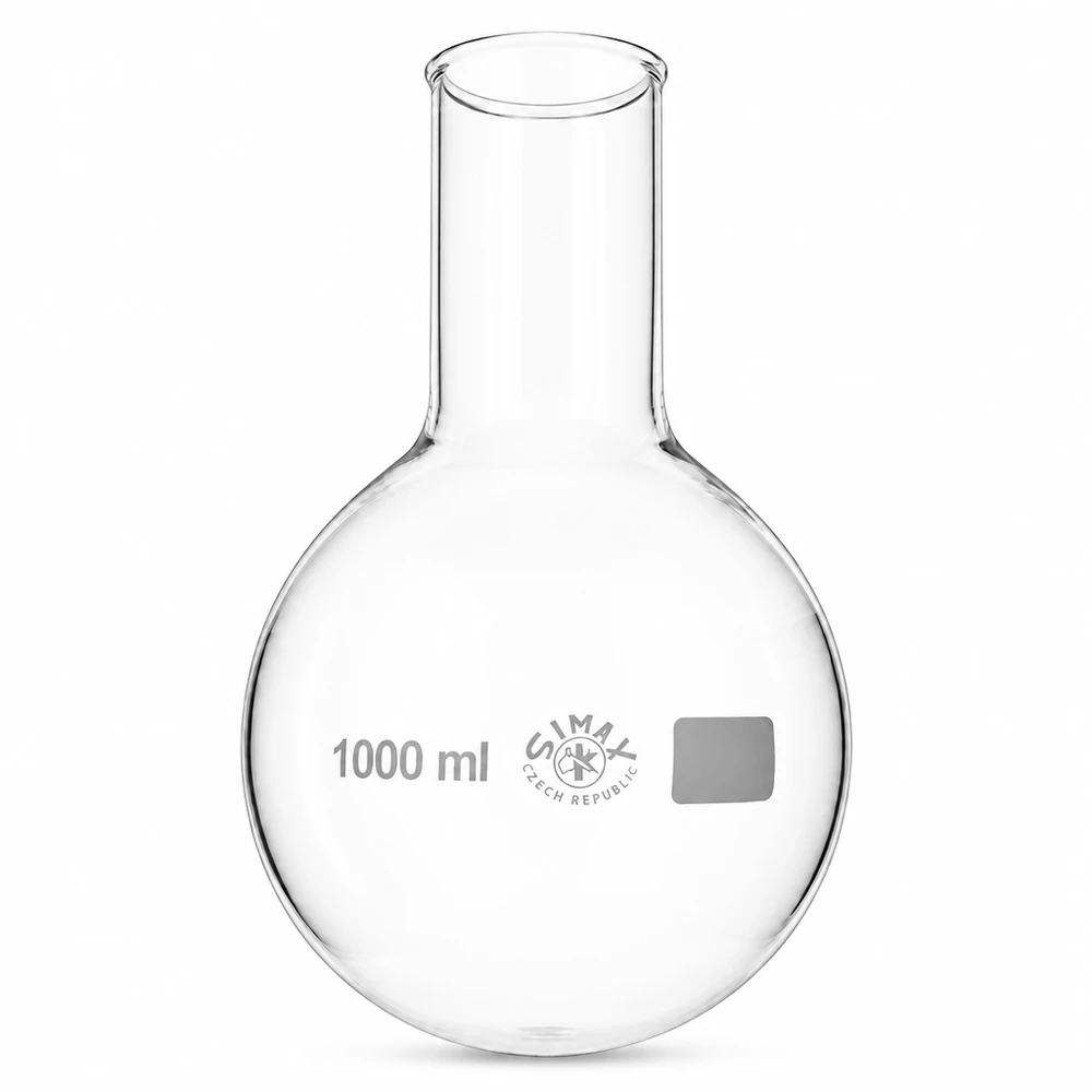 Rundbundet kolbe 1000 ml med bred hals Bredhalset kolbe med rund bund 1000 ml med graduerede markeringer til præcise målinger i laboratoriet
