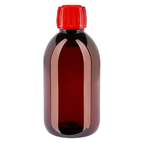 PET-flaske 250 ml med rød hætte OV PET-flaske 250 ml med rød hætte OV