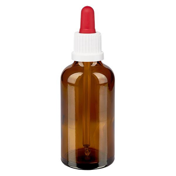 Apotekerflaske brun 50 ml pipette hvid/rød OV Apotekerflaske brun 50 ml pipette hvid/rød OV