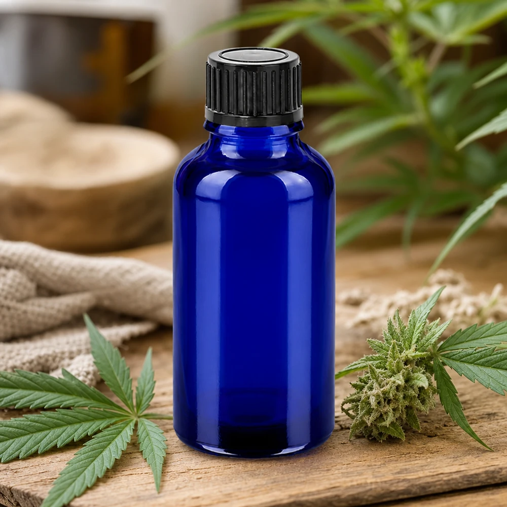 30 ml blå glasmedicinflaske med robust skruelåg til sikker opbevaring af tinkturer
