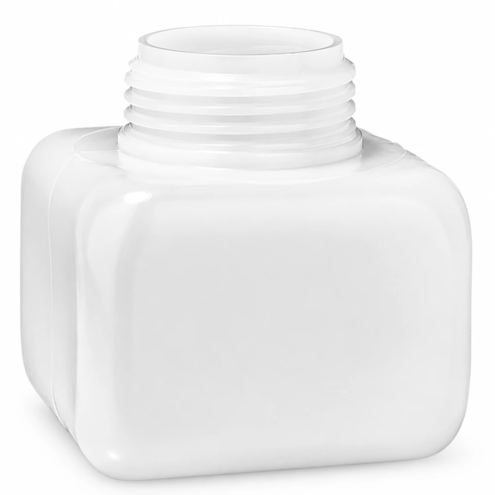 Kemikalieflaske 250 ml, bred hals fremstillet af PE-HD, naturfarve, GL 50 Kemikalieflaske 250 ml, bredhalset, PE-HD, naturhvid, firkantet form, uden låg