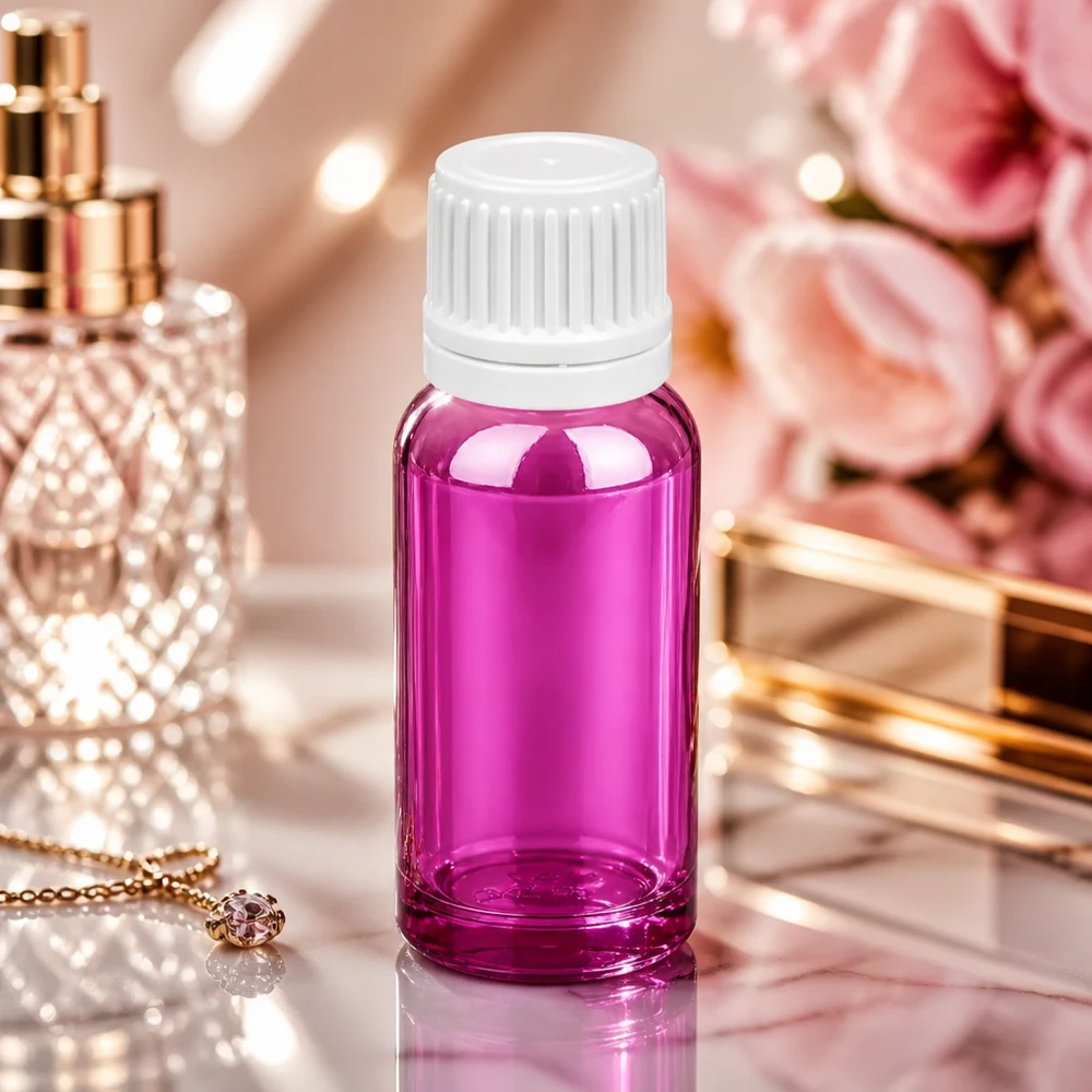 20 ml flaske 11 mm skruelåg hvid Originality skruelåg PurpleLine UT18/20 Elegant 20 ml PurpleLine-flaske med 11 mm åbning og hvidt skruelåg til parfume