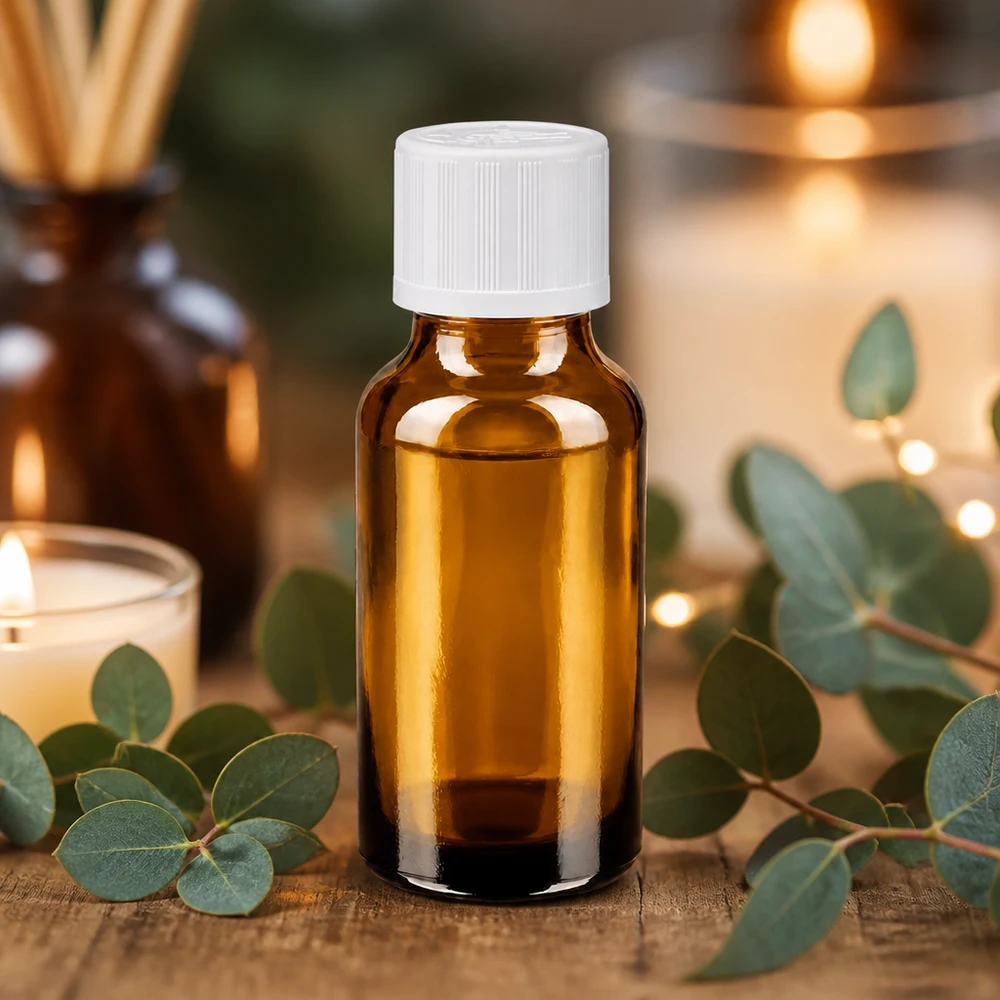 Apoteksflaske brun 20 ml skruelåg hvid KiSi St 20 ml brun apotekerflaske med hvid sikkerhedslåg til æteriske olier og aromaterapi