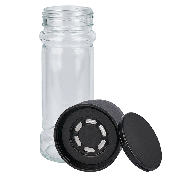 Krydderikrukke i klart glas, 100 ml, med kværn, keramik, sort Krydderikrukke i klart glas, 100 ml, med kværn, keramik, sort