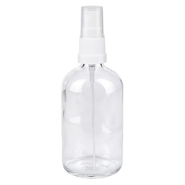 Apoteksflaske klar 100 ml spraytop hvid Apoteksflaske klar 100 ml spraytop hvid