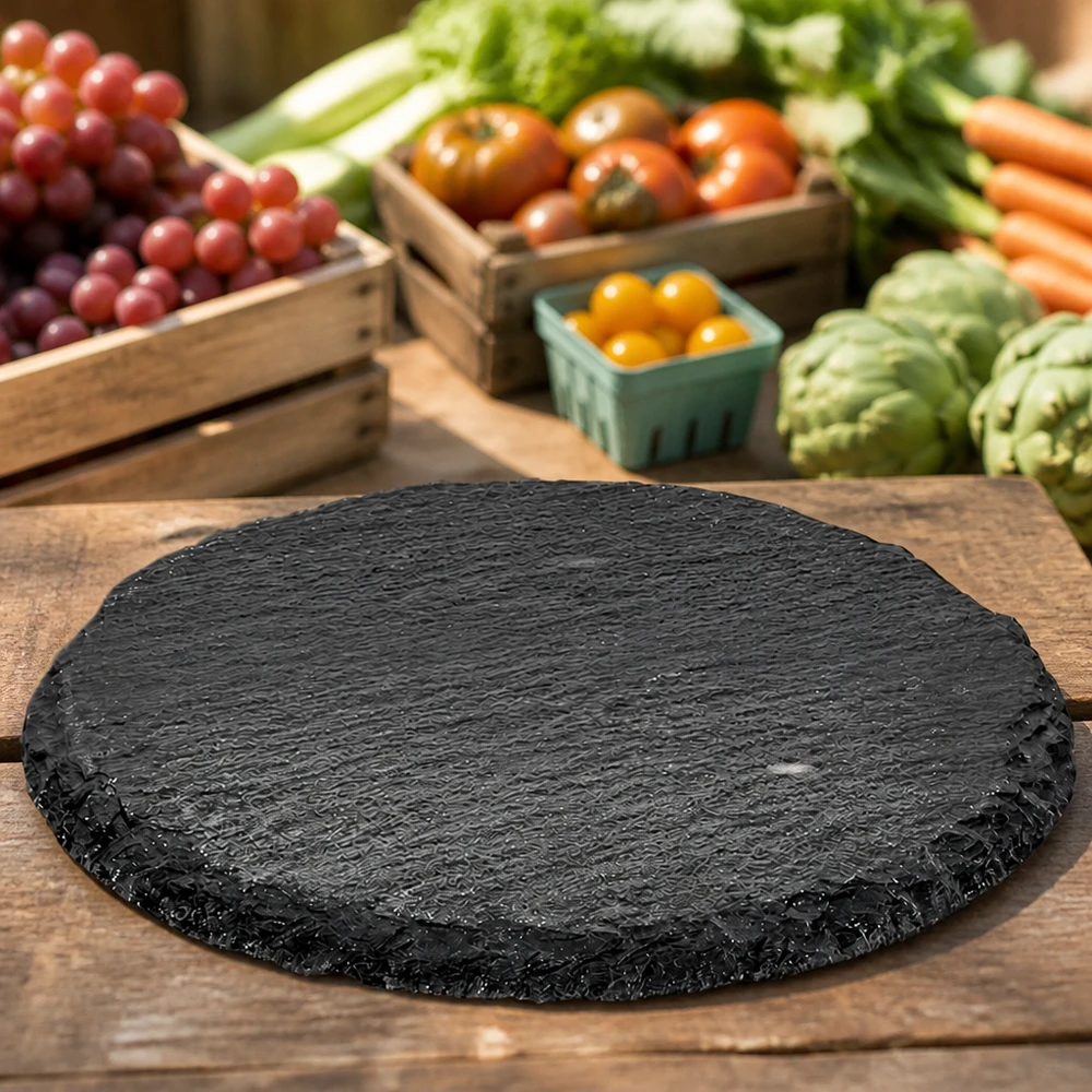 Serveringsfad i skifer, rundt Ø 150 mm Rund skiferplade 15 cm mellem friske grøntsager og frugt som en naturlig serveringsflade til ost og snacks