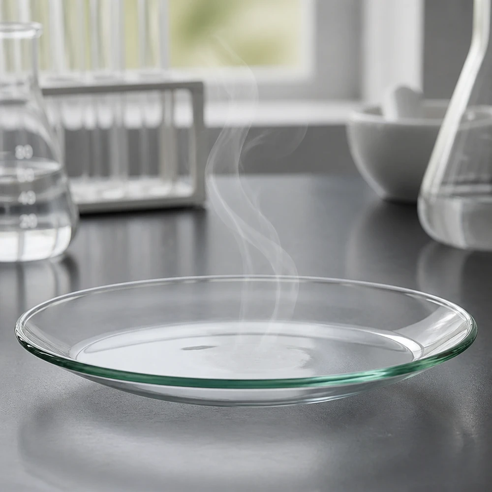 Urglasskål Ø 60 mm Flad laboratorieskål med en diameter på 60 mm lavet af gennemsigtigt glas til fordampningseksperimenter