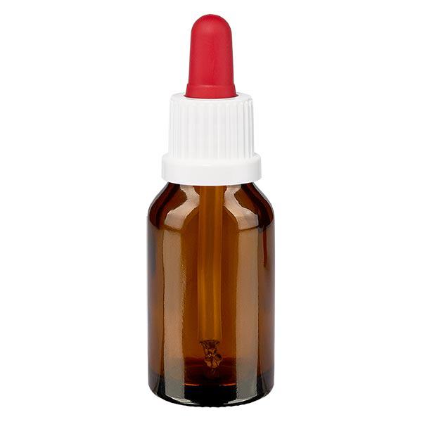 Apoteksflaske brun 30 ml pipette hvid/rød OV Apoteksflaske brun 30 ml pipette hvid/rød OV