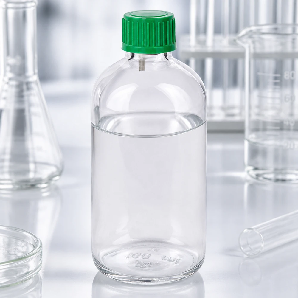 100 ml dråbeflaske 0,8 mm grøn STD ClearLine UT18/100 Laboratorieflaske 100 ml dråbeflaske ClearLine UT18 med grøn prop og gennemsigtigt glas