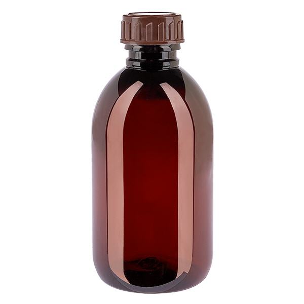 PET-flaske 250 ml med brun hætte Standard PET-flaske 250 ml med brun hætte Standard