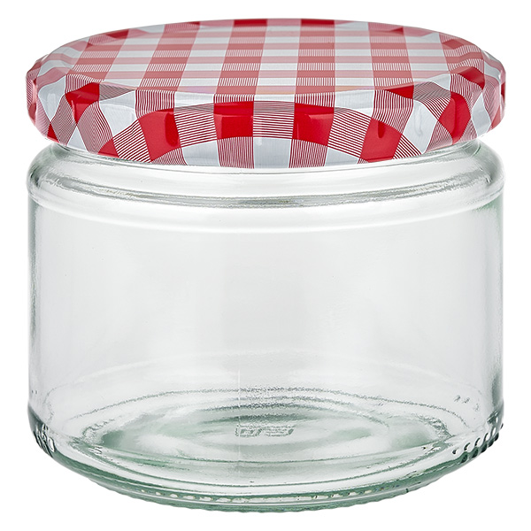 330 ml rund krukke med BasicSeal-låg rød/hvid UNiTWIST