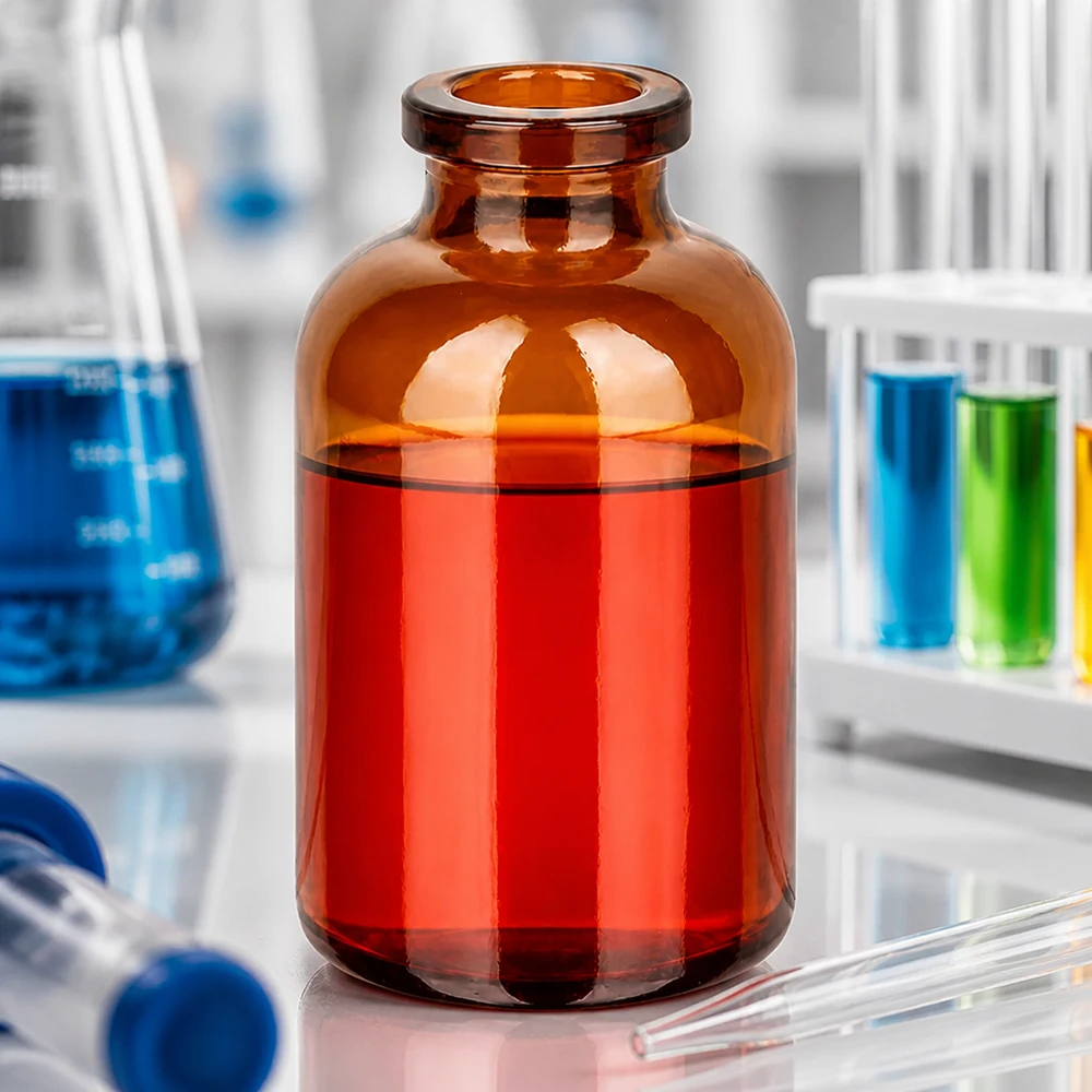 Injektionsflaske af ravfarvet glas 30 ml Kleine Braunglas-Injektionsflasche 30ml kompakte Bauform für Einzel- und Mehrfachentnahme