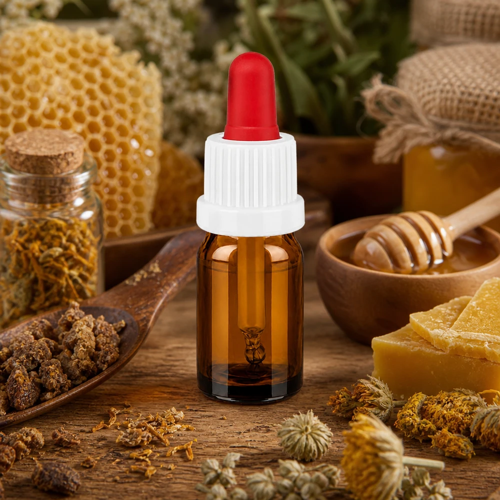 5 ml pipetteflaske hvid/rød OV BrownLine UT18/5 5 ml ravfarvet glasflaske med dråbehætte, ideel til kosmetik og aromaterapi