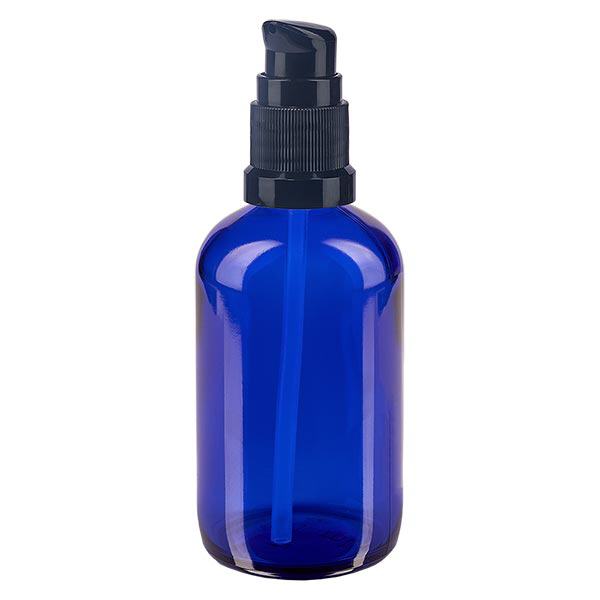 Apoteksflaske blå 100ml pumpehætte sort St Apoteksflaske blå 100ml pumpehætte sort St