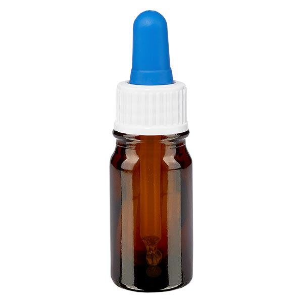 Apotekerflaske brun 5ml pipette hvid/blå pc Apotekerflaske brun 5ml pipette hvid/blå pc