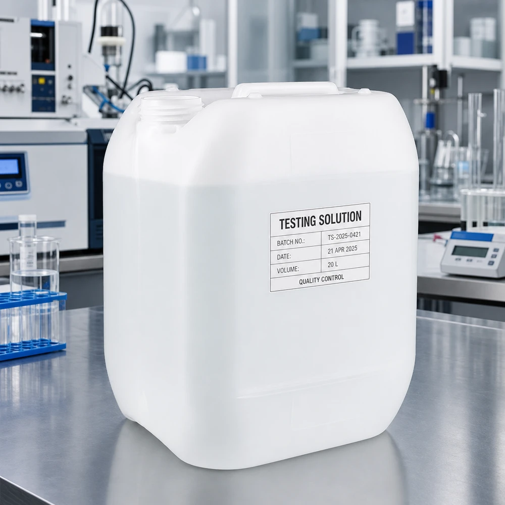 Beholder 10 liter uden hætte 10-liters dunk, hvid, med etiket med angivelse af batchnummer, dato, volumen og kvalitetskontrol