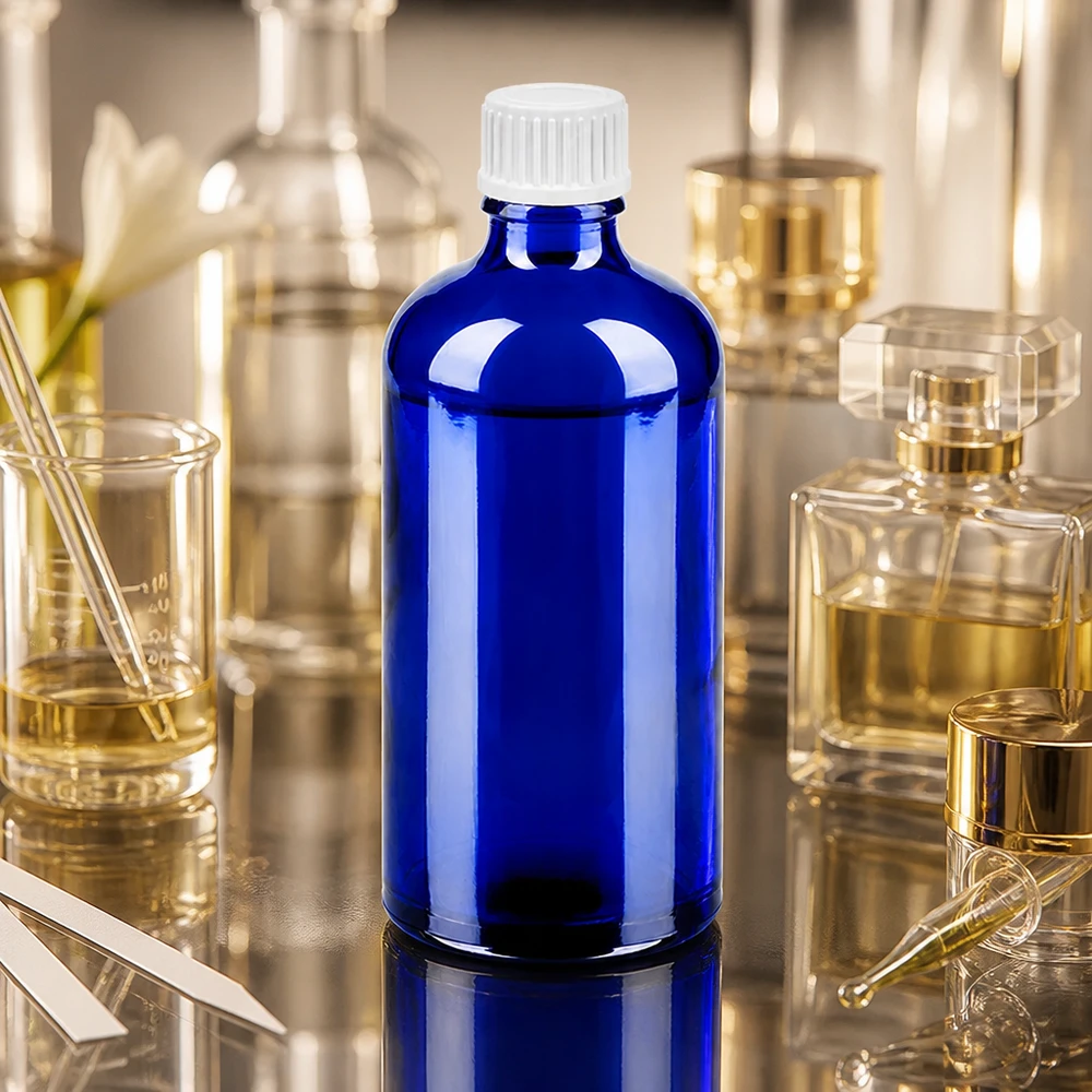 Professionel laboratorieflaske 100 ml blå med drypsystem 0,9 mm til videnskabelige anvendelser