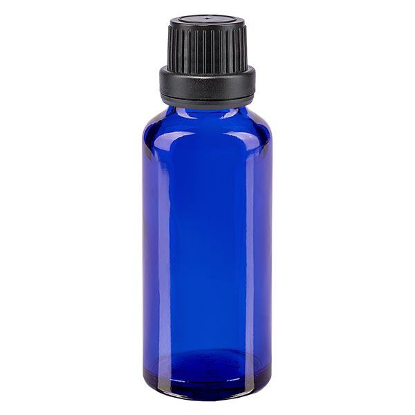 Apoteksflaske blå 30ml dryp v. Pr. 2mm sort OV Apoteksflaske blå 30ml dryp v. Pr. 2mm sort OV