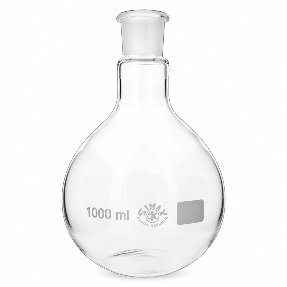 Flaske 1000 ml med standard slebet led (29/32) Hoftekolbe 1000 ml glas med slebet standardfuge 29/32 til laboratoriebrug