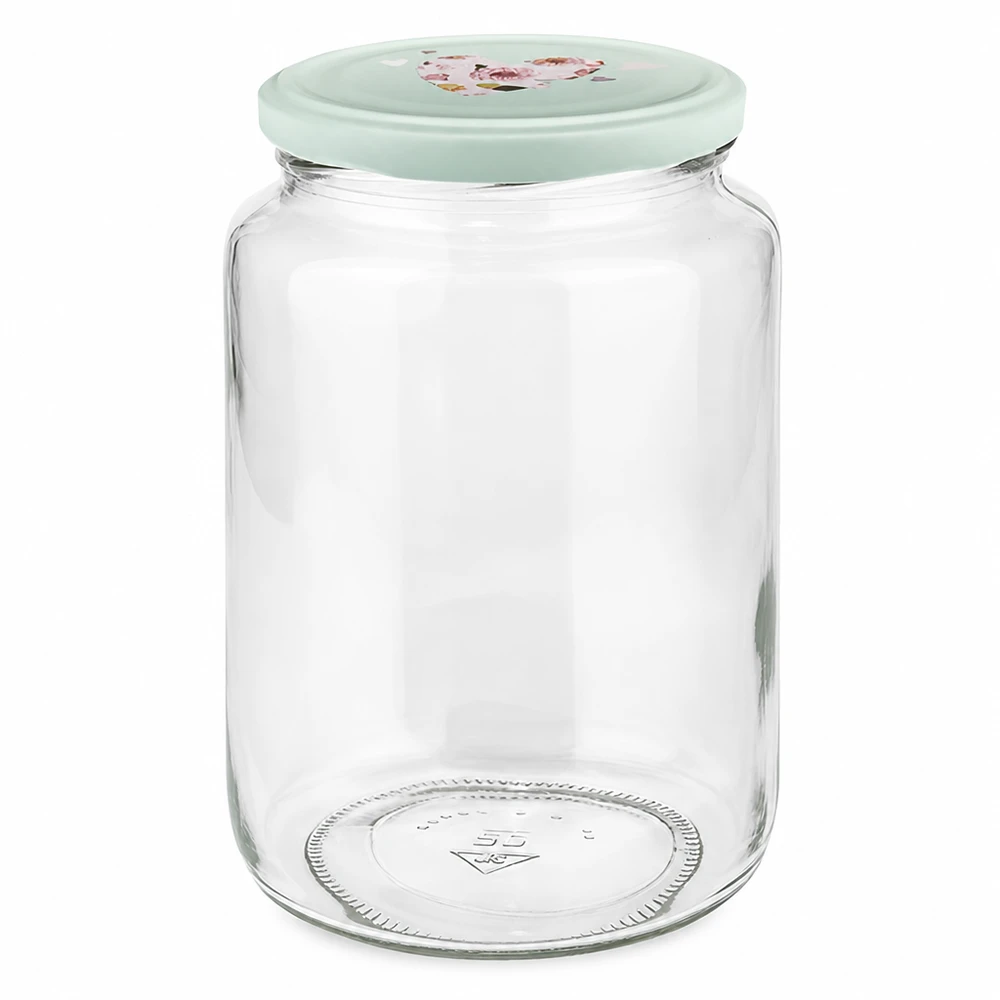 795 ml rund glas + BasicSeal låg hjerte mint UNiTWIST 795 ml rund krukke med mint BasicSeal-låg hjerteformet konserveringskrukke opbevaringskrukke glaskrukke med skruelåg
