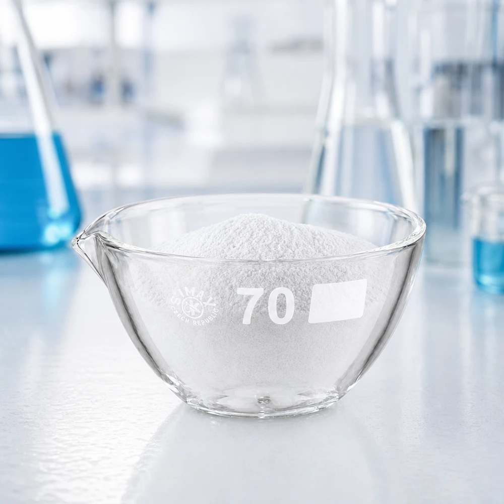 Lille 60 ml fordampningsskål med praktisk ø70 mm tud af robust borosilikatglas til laboratorieteknologi