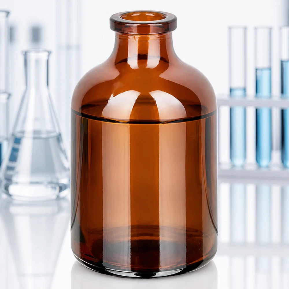 Injektionsflaske af ravfarvet glas 50 ml UV-schützendes Braunglas Vial 50ml für lichtempfindliche Injektionslösungen und Lyophilisate
