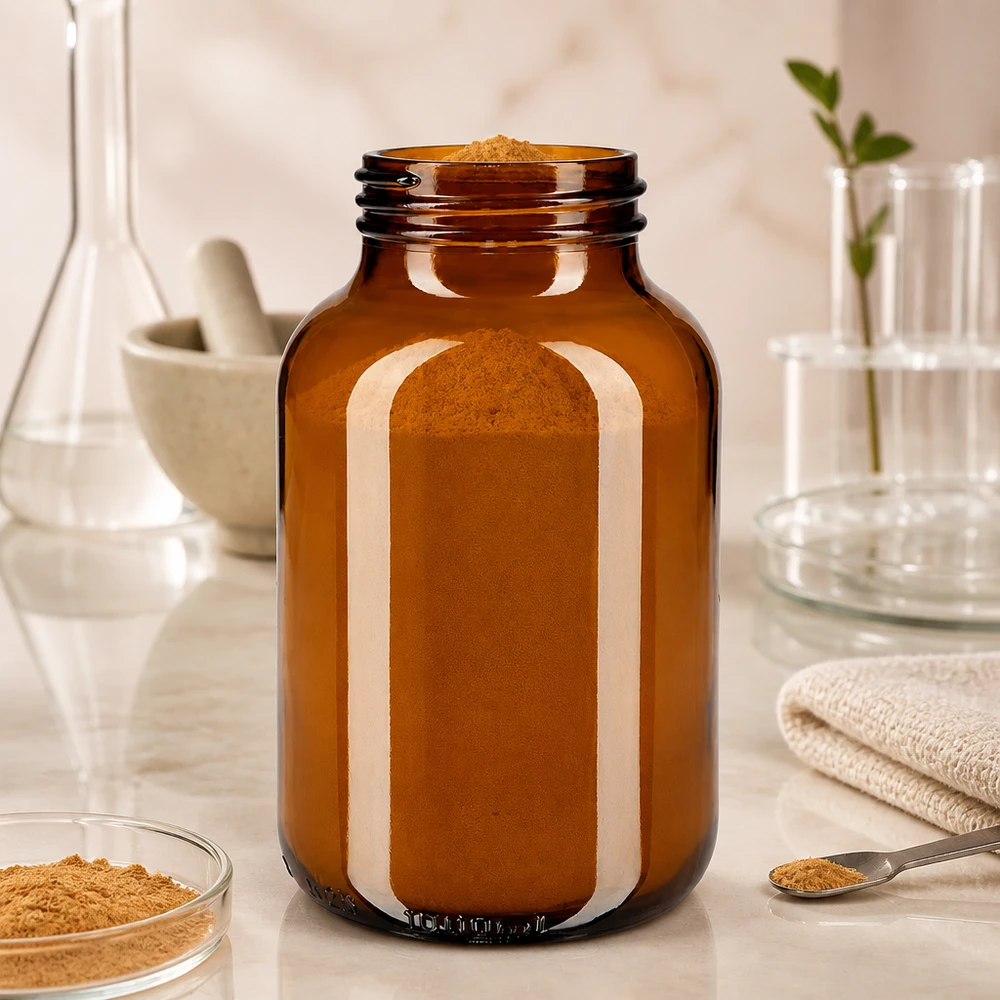 1000 ml flaske med bred hals i ravfarvet glas Stor 1000 ml flaske med bred hals lavet af mørkt ravfarvet glas med bred åbning til pulver og granulat