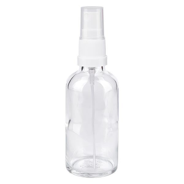 Apoteksflaske klar 50 ml spraytop hvid Apoteksflaske klar 50 ml spraytop hvid