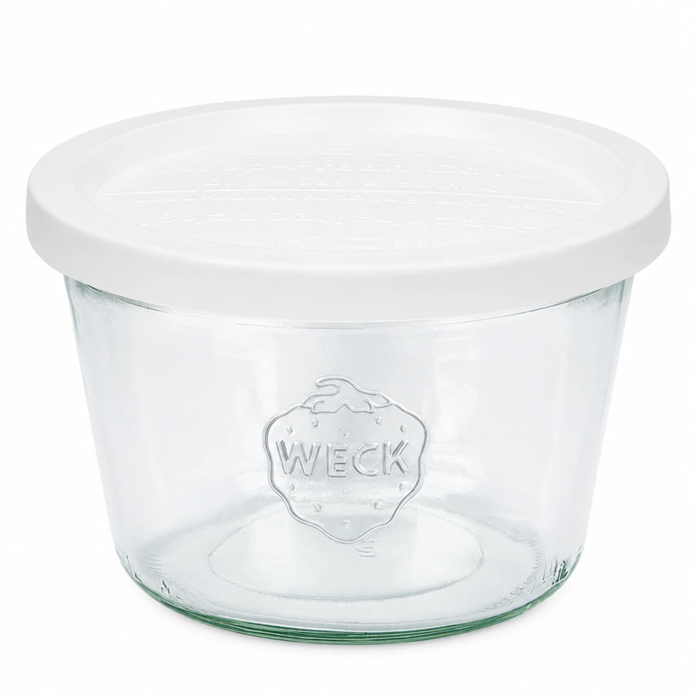 370 ml krukke med friskhedslåg WECK RR100 WECK 370 ml murerbalje med hvidt låg RR100 Klar glaskrukke til konservering og opbevaring