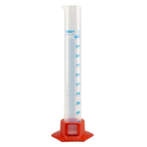 100 ml gradueret PP-målecylinder med orange bund 100 ml gradueret PP-målecylinder med orange bund