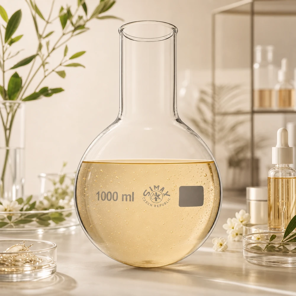 Rundbundet kolbe 1000 ml med bred hals Glasflaske med rund bund 1000 ml med bred hals og Simax-logo i høj kvalitet til professionelt laboratorieudstyr