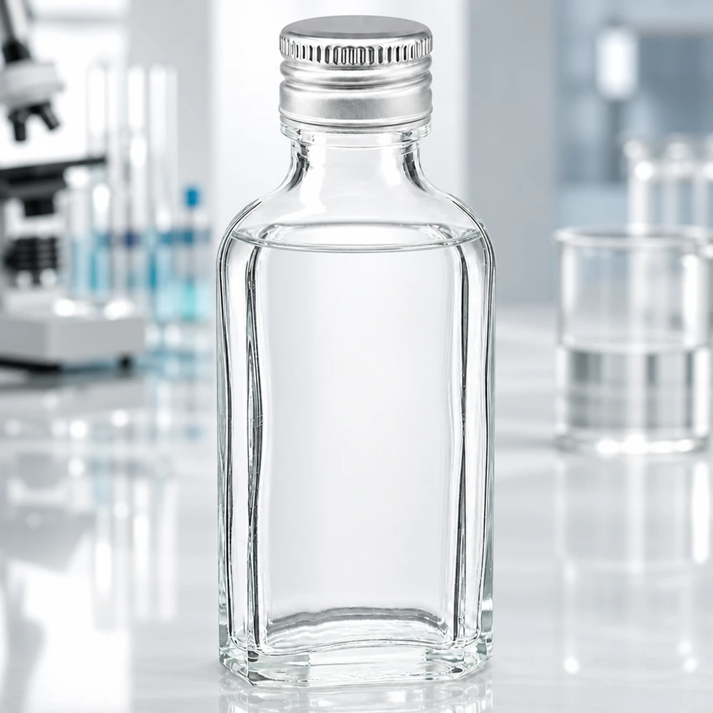 Miniature Meplat-laboratorieflaske på 50 ml af klart glas med aluminiumslukke PP22 til videnskabelige formål