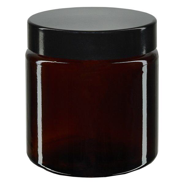 120 ml glaskrukke brun, med sort bakelitlåg ApoGlas. Farmaceutisk kvalitet fra EU-produktion. Fødevaresikker. Med UV-beskyttelse.