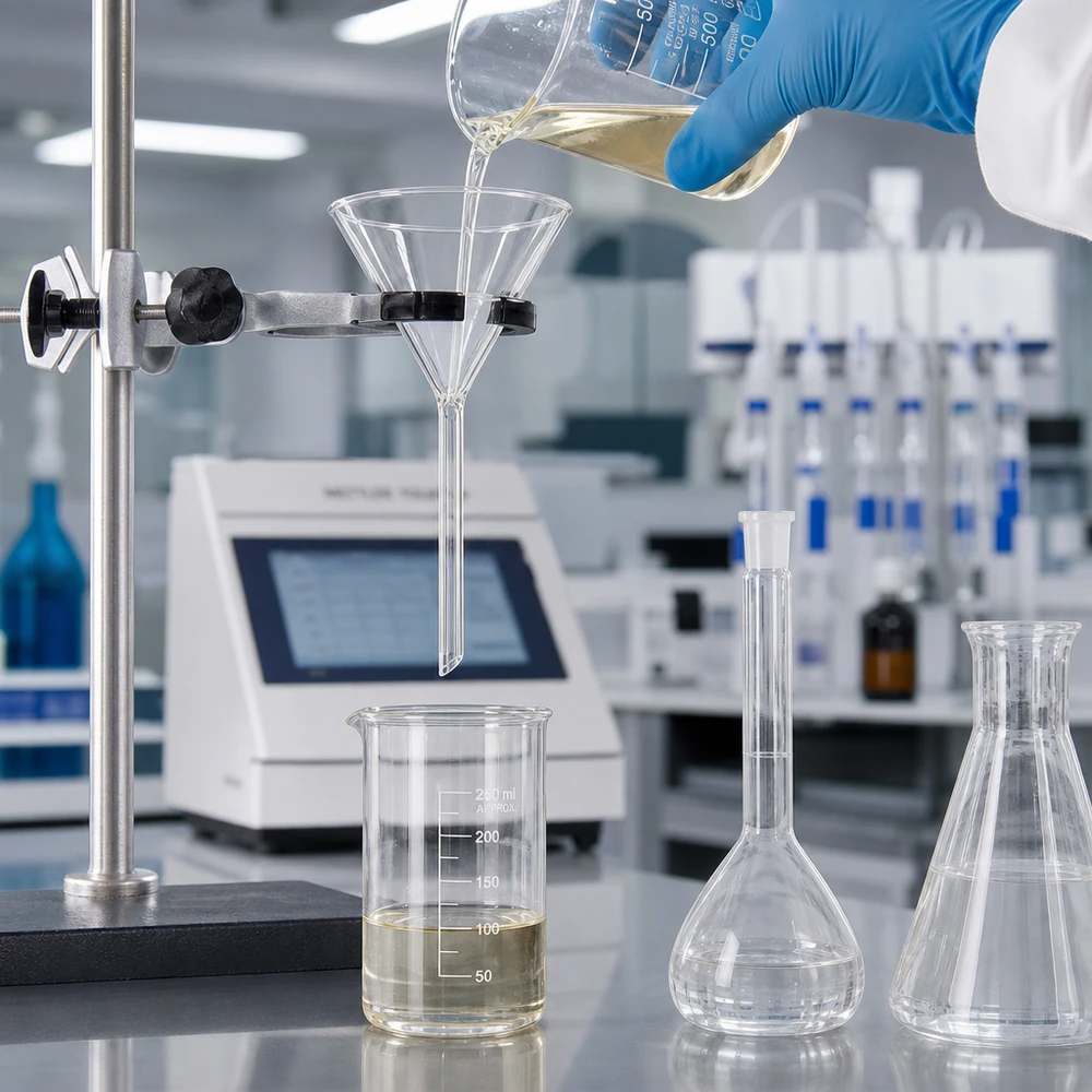 Tragt Ø 100 mm sodakalk, vinkel 60°, kort model Professionel laboratorietragt af højkvalitets kalk-soda-glas med en diameter på 100 mm til sikker håndtering af kemikalier