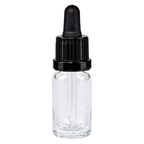 10 ml pipetteflaske sort OV ClearLine UT18/10 10 ml pipetteflaske af klart glas med sort dråbehætte ClearLine UT18/10