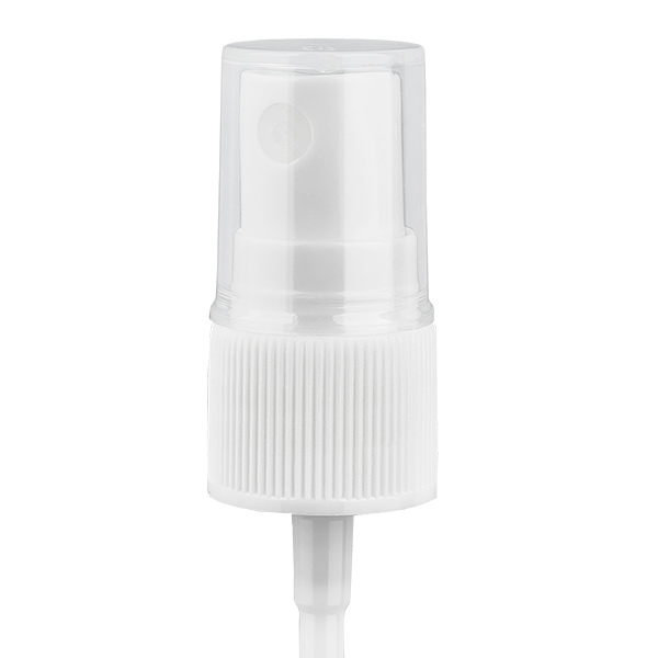 Pumpeforstøver hvid (DIN18, UT18) med gennemsigtig hætte som standard. Til ApoGlas®, UNiTWIST® & Miron® Apoteksflasker 5-100 ml med 18 mm gevind.