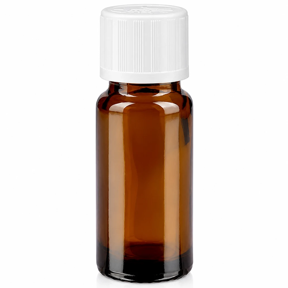 Apoteksflaske brun 10ml dråbetæller hvid KiSi St 10 ml brun apotekerflaske af glas med hvid børnesikret låg og 1,2 mm dråbeindsats
