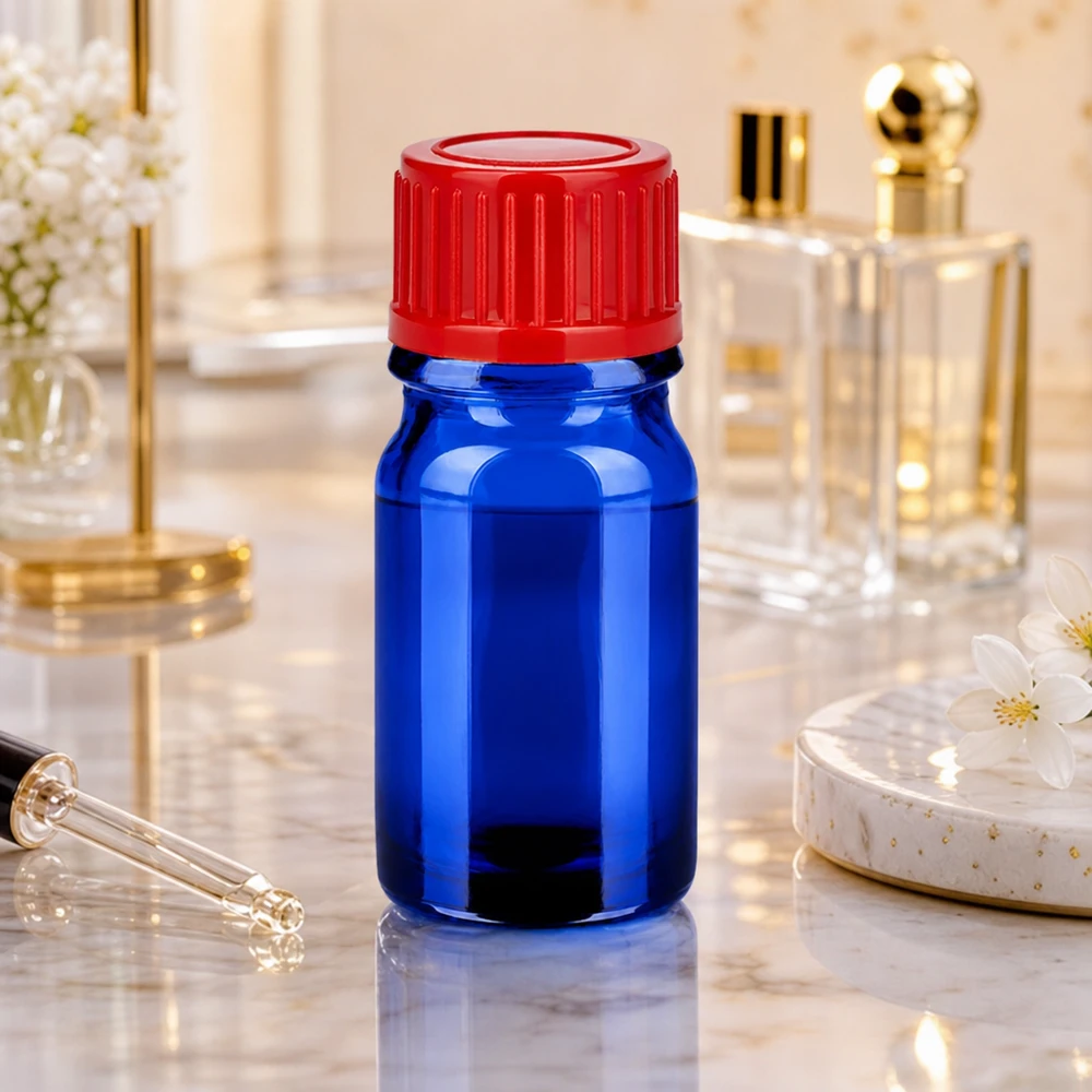5ml flaske 11mm SV rød STD BlueLine UT18/5 5 ml BlueLine-glasflaske med rød 11 mm SV-hætte til sikker opbevaring af prøver