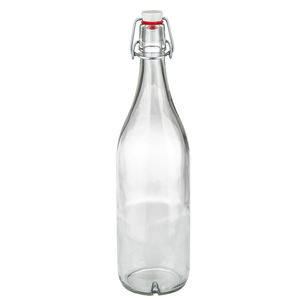 1000 ml glasflaske og hængelåg porcelæn UNiTWIST 1000 ml glasflaske med svingtop af porcelæn, tom og gennemsigtig til opbevaring af drikkevarer