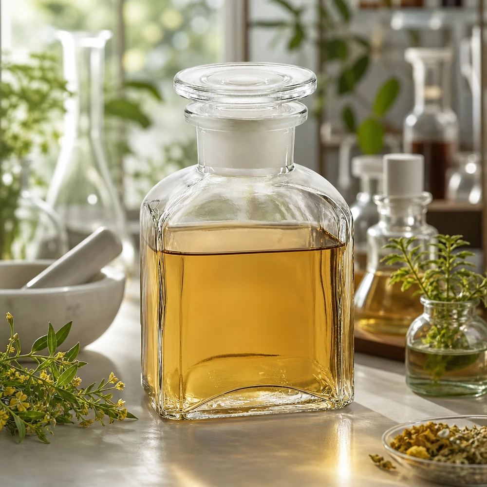 Firkantet flaske 150 ml klar glasprop med bred hals Klar glasflaske, 150 ml, firkantet, med prop til æteriske olier og urteekstrakter