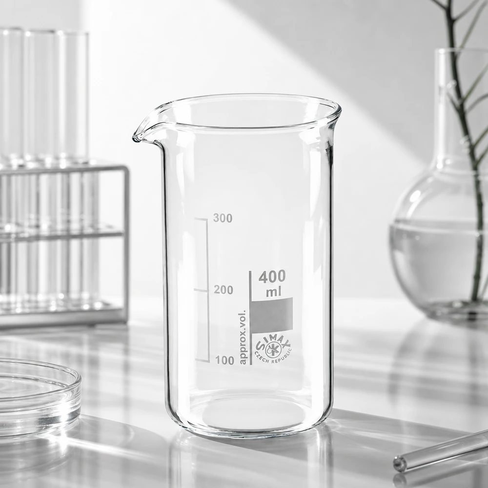 Bægerglas 400 ml borosilikatglas, høj form Tomt, gennemsigtigt bæger på 400 ml, højt design med tud, fremstillet af klart borosilikatglas