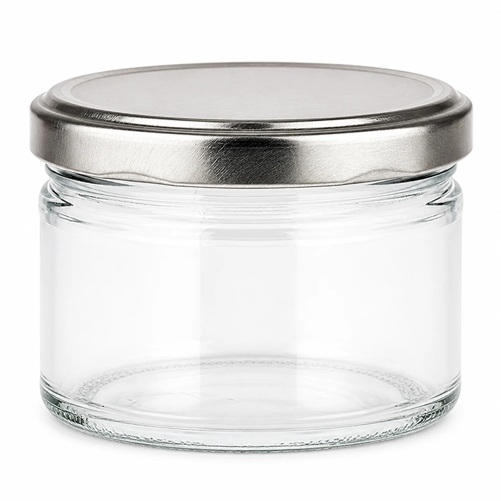 540 ml rund krukke + BasicSeal-låg sølvmat UNiTWIST 540 ml rund krukke med sølvmat BasicSeal-låg, tom konserveringskrukke af klart glas til konservering og opbevaring