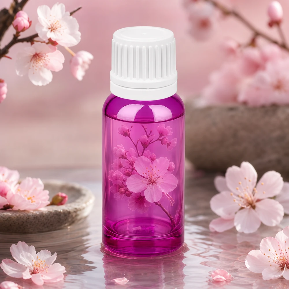 20 ml flaske 11 mm skruelåg hvid Originality skruelåg PurpleLine UT18/20 20 ml flaske med 11 mm skruelåg i elegant lilla farve til kosmetiske produkter af høj kvalitet