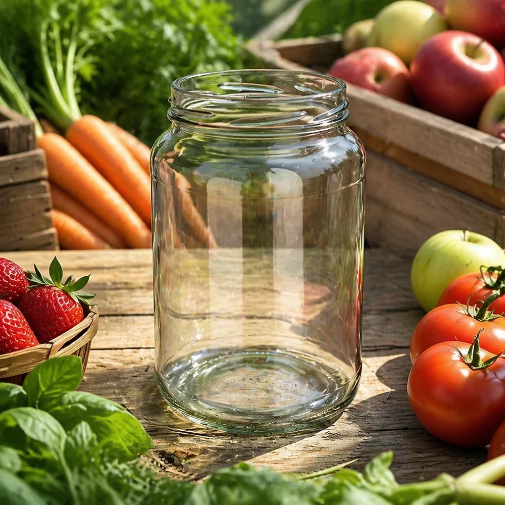 UNiTWIST Runda1700 - Briller med en kapacitet på 1700 ml TO100 UNiTWIST Runda1700 bægre 1700ml TO100 tomme mellem friske grøntsager frugt træbord konservering naturlig