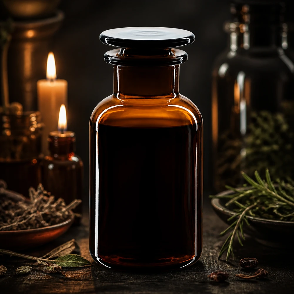 Rund skulderflaske 250 ml brun glasprop med bred hals Apotekerflaske, 250 ml, brun, bredhalset med glasprop, til stearinlys og lægeurter