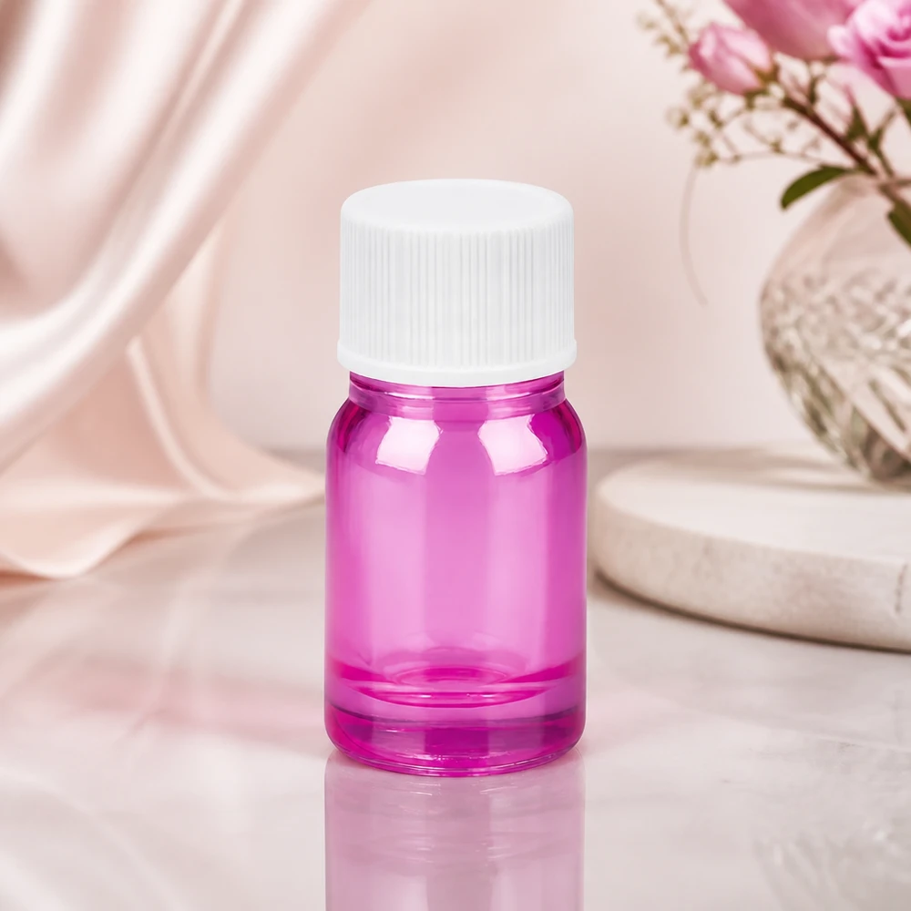 5ml flaske 11mm skruelåg hvid standard PurpleLine UT18/5 Premium 5 ml glasflaske i elegant violet med hvid hætte til kosmetiske produkter af høj kvalitet